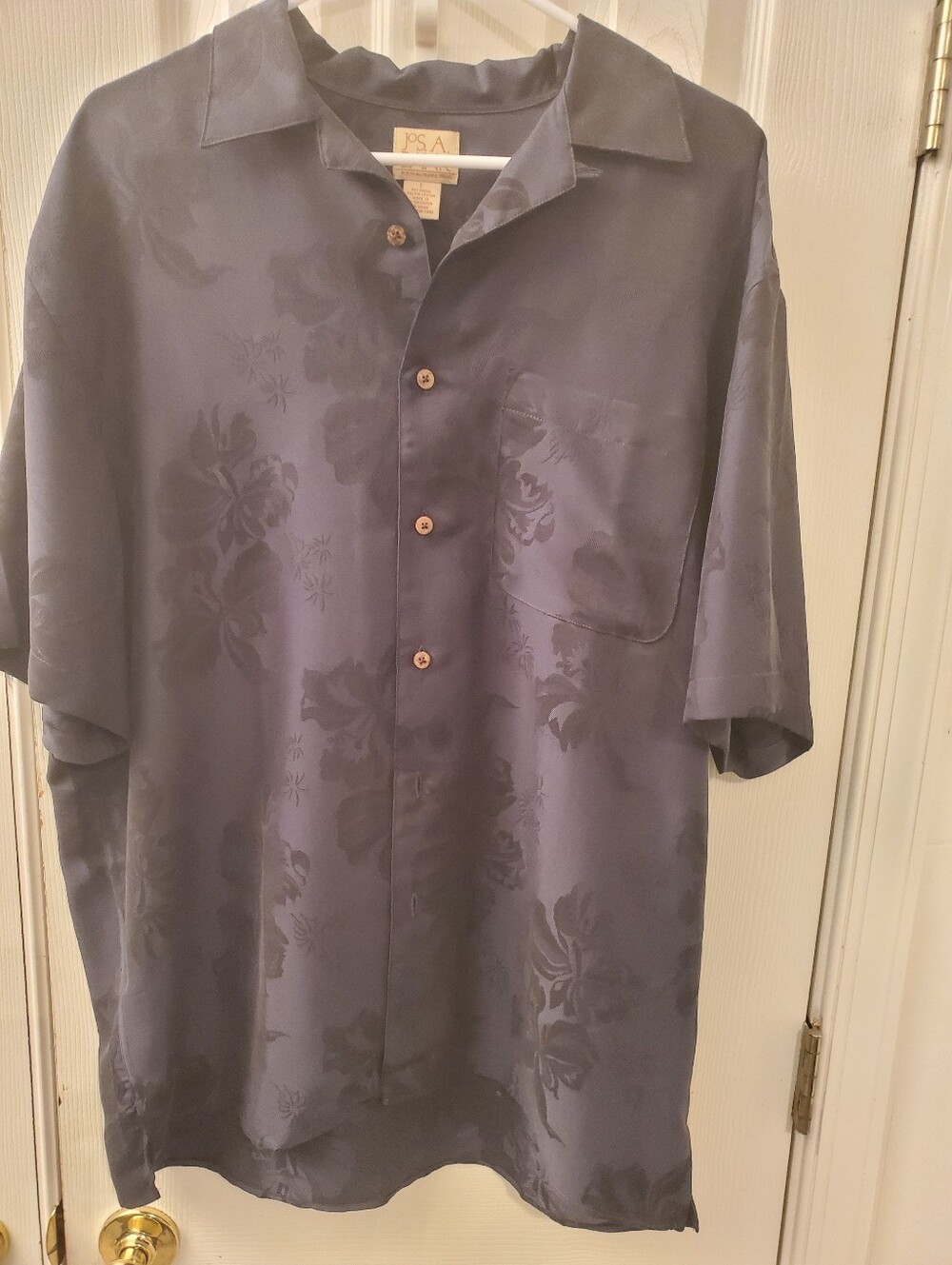 Jos. A. Bank Black Floral Jacquard Short-Sleeve Button-Down Shirt